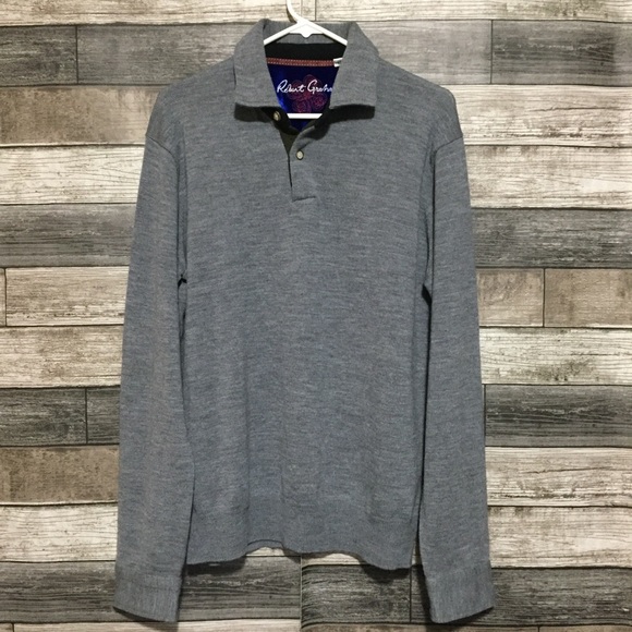 Robert Graham Wool Sweater Polo Men’s M Gray Pullover Collared - Picture 3 of 10